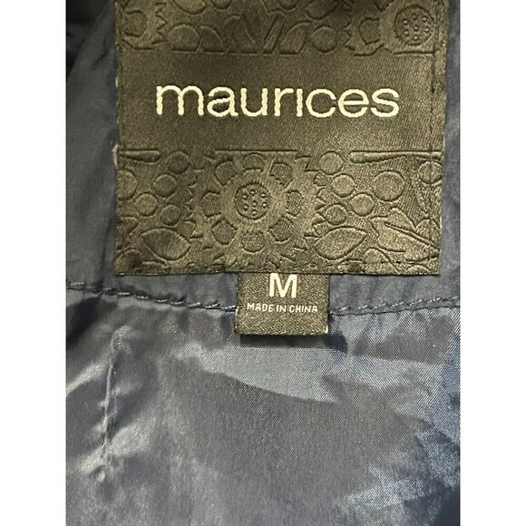 Maurices Navy Blue Hooded Puffer Vest Faux Fur Trim & Cable Knit Yoke Size‎ Med - Picture 7 of 9